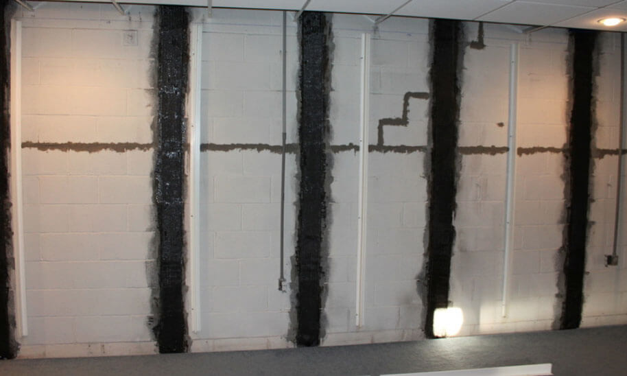 carbon fiber strip on basement wall
