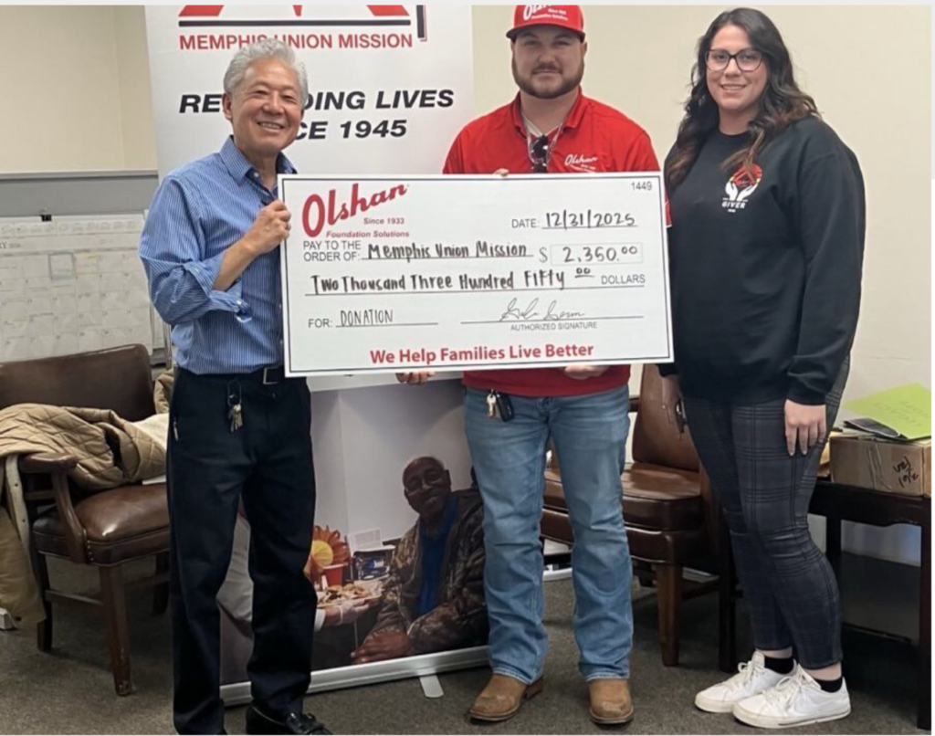 Olshan Foundation Solutions Donates to Memphis Union Mission - Memphis Union Mission