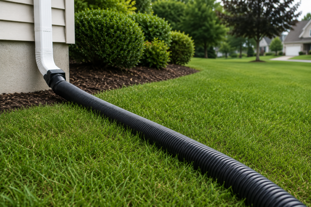 Downspout extension carrying water away from a home's foundation