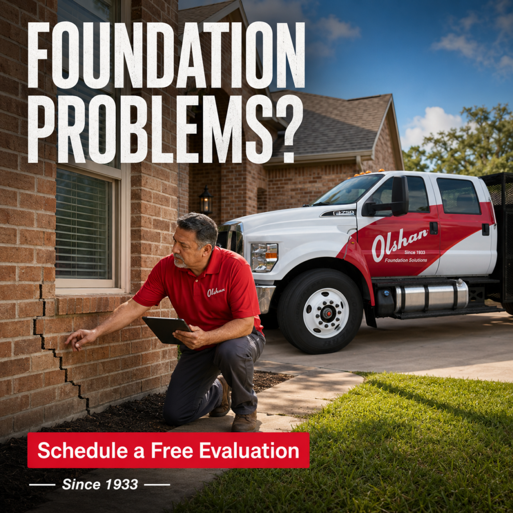 Olshan Certified Structural Technician inspecting a foundation crack at an Austin, TX home