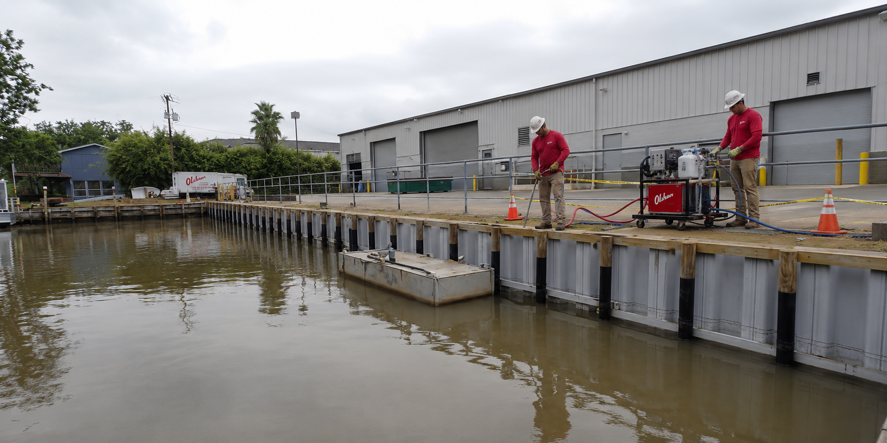 Olshan crew stabilizing a commercial bulkhead